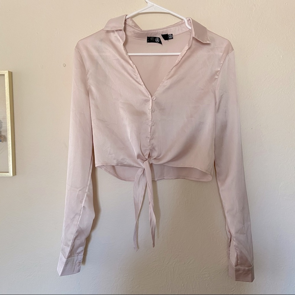 Baby Pink Silky Crop Blouse ✨